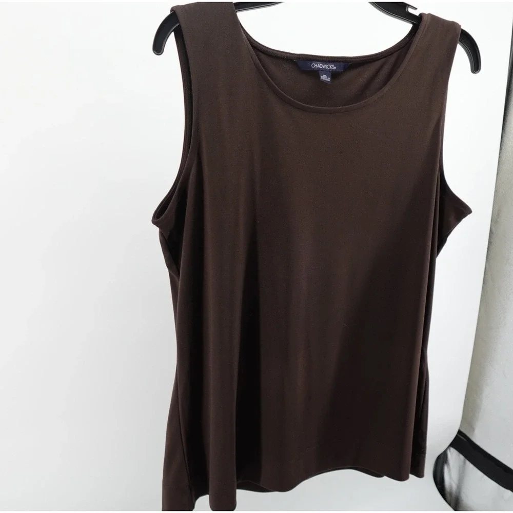 Chadwicks Womens XL Brown Sleeveless Scoop Neck Tank Top Shell‎ Polyester 4PC